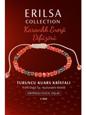 Erilsa Sertifikalı Karanlık Enerji Difüzörü Koruma Bilekliği - Turuncu Kuvars Kristali ve Terahertz Taşı
