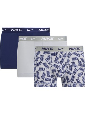 Nike Nıke Erkek Marka Logolu Elastik Bel Bantlı Streç Pamuklu Günlük Kullanıma Uygın Lacivert-Gri-Mavi Boxer 000PKE1008 Ews