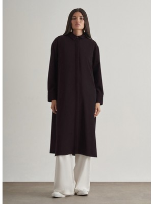 Mizalle Gömlek Yaka Düz Siyah Kadın Tunik M2MZ1030210240