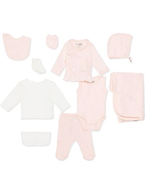 Hellobaby Kız Bebek Yenidoğan 10LU Hastane Çıkışı Interlok V Yaka Uzun Kol Patikli Paça