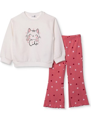 Hellobaby Kız Bebek Sweatshirt - Tayt Iki Iplik Bisiklet Yaka Uzun Kol Reçme Paça