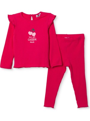 Hellobaby Kız Bebek Bluz-Tayt Kaşkorse Bisiklet Yaka Uzun Kol Reçme Paça