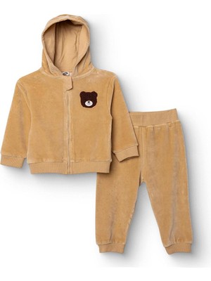 Hellobaby Erkek Bebek Eşofman Takımı Fitilli Kadife Örme Kapüşonlu Yaka Uzun Kol Ribanalı Paça