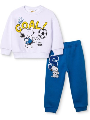Snoopy Erkek Bebek Eşofman Takımı Şardonlu Üç Iplik Bisiklet Yaka Uzun Kol Lastikli Paça