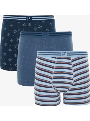 Penti Mavi Erkek Geometrik Desenli 3'lü Boxer