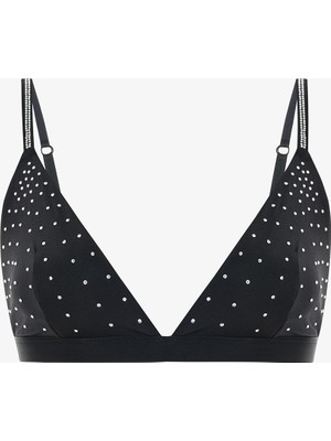 Penti Siyah Satin Stone Triangle Sütyen