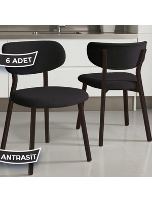 Canisa Toldy Serisi 6 Adet Bukle Kumaş Mutfak Sandalyesi Kahverengi Metal Ayak