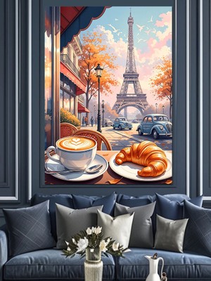 Karizma Tablo Paris Kafe Eyfel Kulesi Dekoratif Kanvas - Mdf Ahşap Tablo