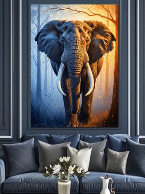 Karizma Tablo Yağlı Boya Büyük Fil Portresi Dekoratif Kanvas - Mdf Ahşap Tablo