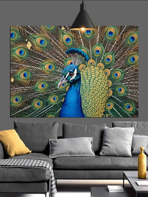 Karizma Tablo Büyük Tavus Kuşu Kuş Dekoratif Kanvas - Mdf Ahşap Tablo