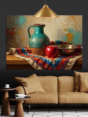 Karizma Tablo Natürmort Sürahi Meyve Kase Dekoratif Kanvas - Mdf Ahşap Tablo