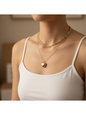 Gistoria Kalp Charmlı 3 Sıralı Altın Kolye