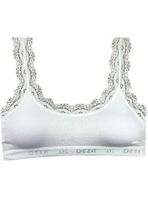 Dantel Nakış Işlemeli Pedli Bambu Kadın Büstiyer Beyaz