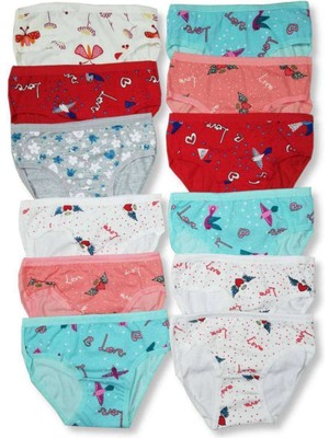 12 Adet Kız Çocuk Desenli Slip Külot