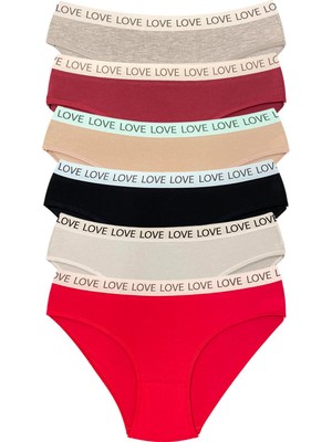 6 Adet Pamuklu Esnek Kadın Slip Bikini Külot Geniş Lastikli Baskılı