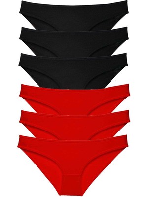 Royaleks 6 Adet Süper Eko Set Likralı Kadın Slip Külot Siyah Kırmızı