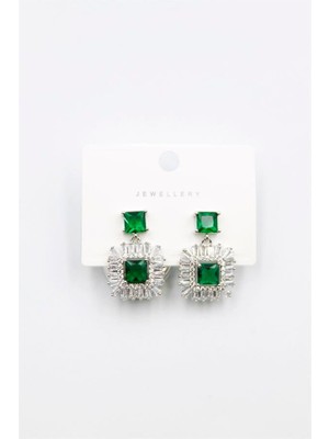 Kare Taşlı Küpe - Yeşil