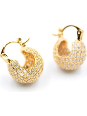 Taşlı Top Küpe - Altın