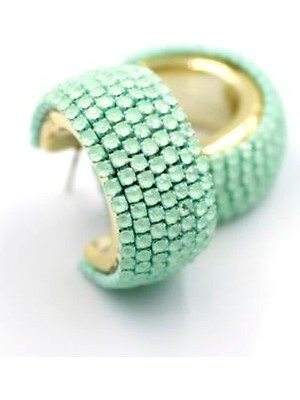 Taşlı Halka Küpe - Yeşil