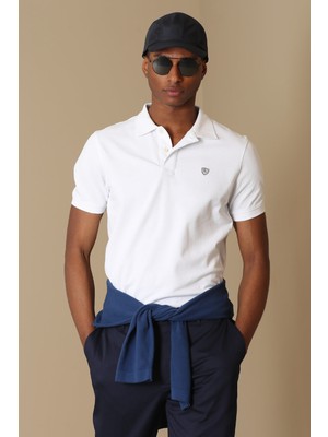 Lufian Laon Spor Polo Yaka Erkek Tişört Beyaz