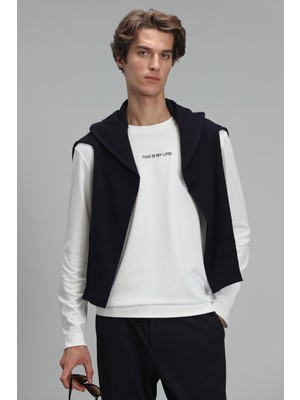 Lufian Carter Erkek Uzun Kol Tişört Kırık Beyaz