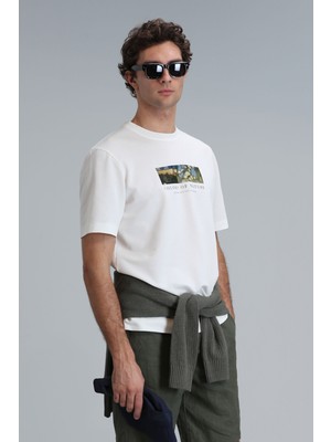 Lufian Bıanca Modern Grafik T- Shirt Kırık Beyaz