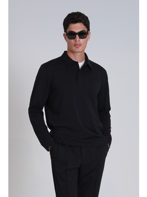 Lufian Evan Erkek Uzun Kol Tişört Siyah