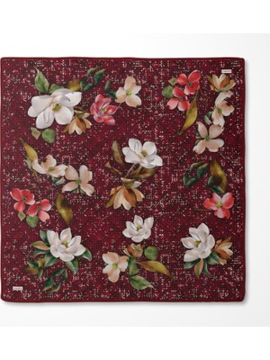 Levidor Çiçek Desenli Twill Ipek EŞARP-0942-BORDO