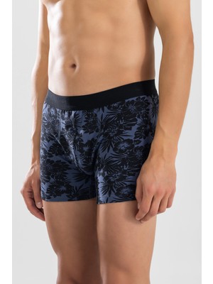 Baykar Erkek Desenli Likralı Pamuklu Desenli Boxer 1410 Lacivert