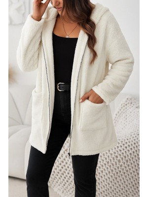 Meğdaix Kadın Uzun Kollu Kapşonlu Önden Fermuarlı Cepli Welsoft Ceket
