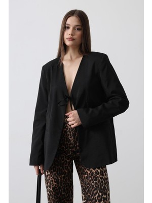 Meğdaix Önü Bağlamalı Blazer Ceket - Siyah