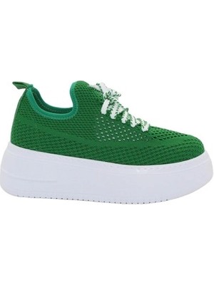 Mergenshoes Cmf Yeşil Günlük Triko Kalın Taban Kadın Spor Ayakkabı