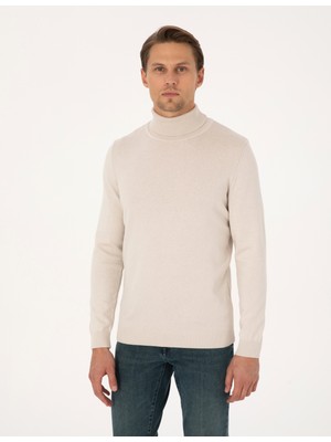 Pierre Cardin Erkek Taş Slim Fit Balıkçı Yaka Basic Triko Kazak 50315490-VR049