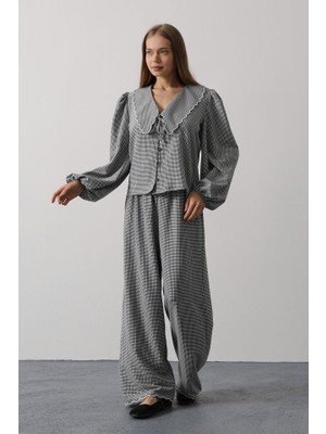 Meğdaix Işlemeli Bebe Yakalı Pantolon Takım - Siyah