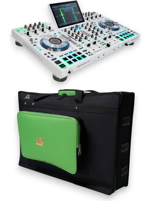 Denon Dj Prime 4+ Setup Için Uyumlu Soft Case Taşıma Çantası. Siyah Yeşil.