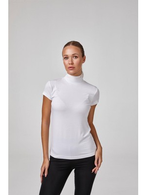 Relactive Kadın Kısa Kollu Modal Yarım Balıkçı Yaka Düz Basic Tişört – Beyaz C1T0N8O2