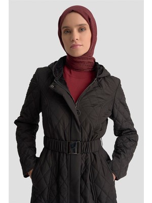 Armine Kemerli Kapitone Kaban 25KT706 Siyah