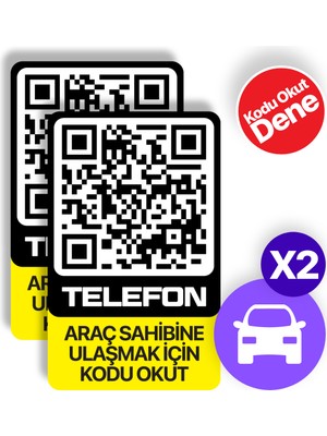 MEO 2'li Paket - Numarasız Numaratör - QR Kodlu Araç Numaratörü - Araç İçi Park Telefon Numarası (Dikey Etiket)