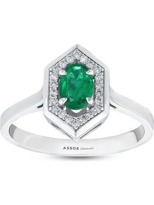 Assos Pırlanta 0.11 Karat Zümrüt Taşlı Pırlanta Yüzük