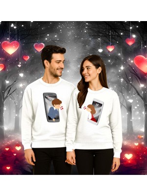 Sedirli Unisex Sevgililer Günü Baskılı Yetişkin Swaetshirt 3 Iplik Şardonlu