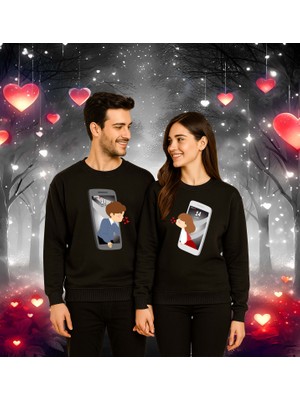 Sedirli Unisex Sevgililer Günü Baskılı Yetişkin Swaetshirt 3 Iplik Şardonlu