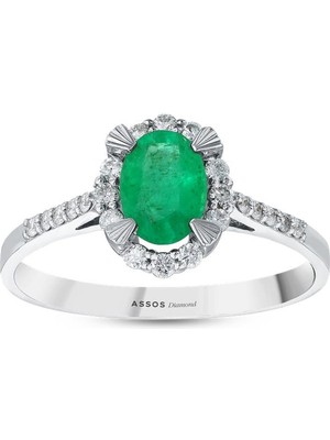 Assos Pırlanta 0.22 Karat Zümrüt Taşlı Pırlanta Yüzük