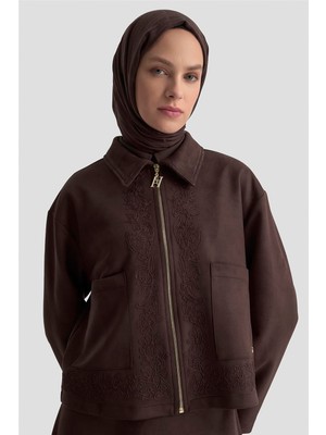 Armine Nakışlı Süet Takım 25KD1505 Kahverengi