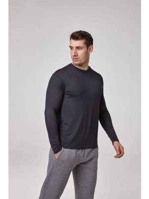 Relactive Erkek Uzun Kollu Antrasit Modal T-Shirt – Sıfır Yaka, Esnek, Rahat Kalıp, Basic Model C0T2N61