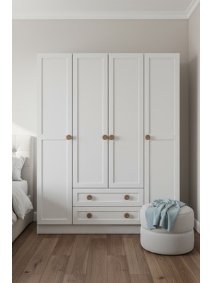 PlatinReyon Bohem 4 Kapak 2 Çekmece Gardırop Mdf Kapak