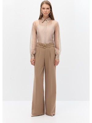 Shnwomen Çift Kemerli Pileli Pantolon