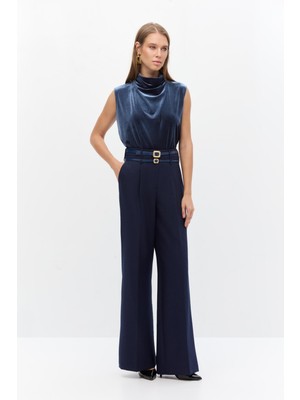 Shnwomen Çift Kemerli Pileli Pantolon