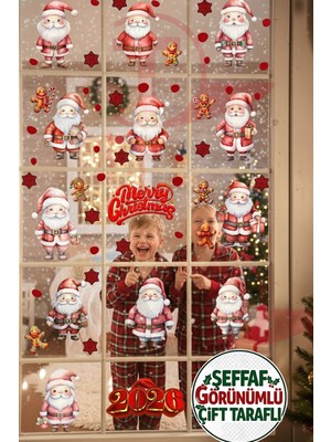 Kt Grup 2026 Yeni Yıl Şeffaf Çift Taraflı Noel Baba ve Zencefilli Kurabiye Adam Yılbaşı Sticker Seti
