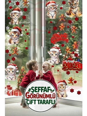 Kt Grup 2026 Yeni Yıl Şeffaf Çift Taraflı Yılbaşı Kaplanları Kapı Dolap Pencere Sticker Seti