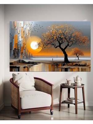 Altın Ağaç V3 Kanvas Tablo Ev Dekarasyon Hediyelik Duvar Süsü